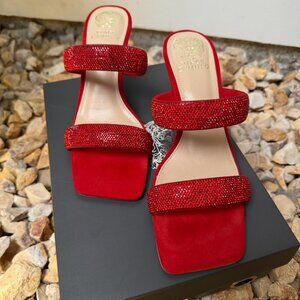NIB Vince Camuto Aslee Rhinestone Embellished Dress Sandal CHERRY RED